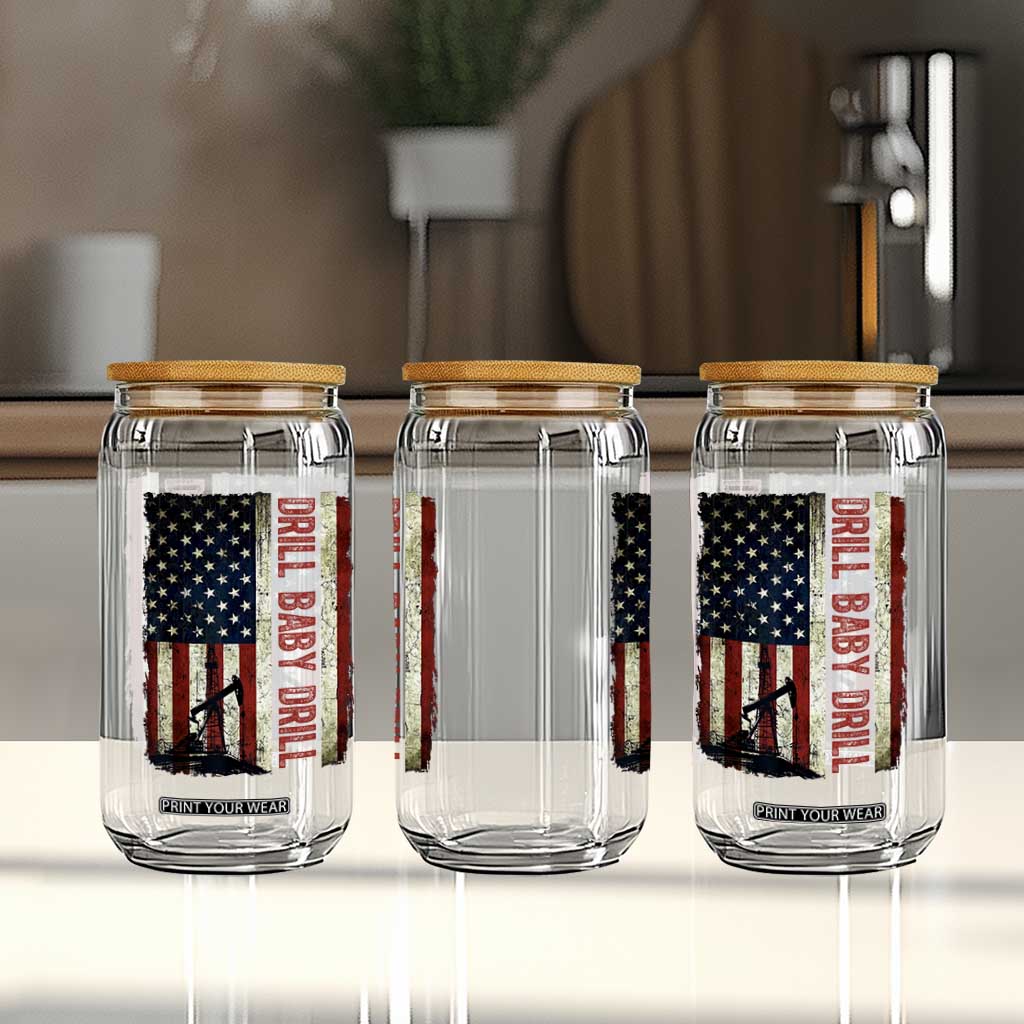 Drill Baby Drill American Flag Glass Can Oil Rig Oildfield Energy Industry Patriot TS02 Print Your Wear