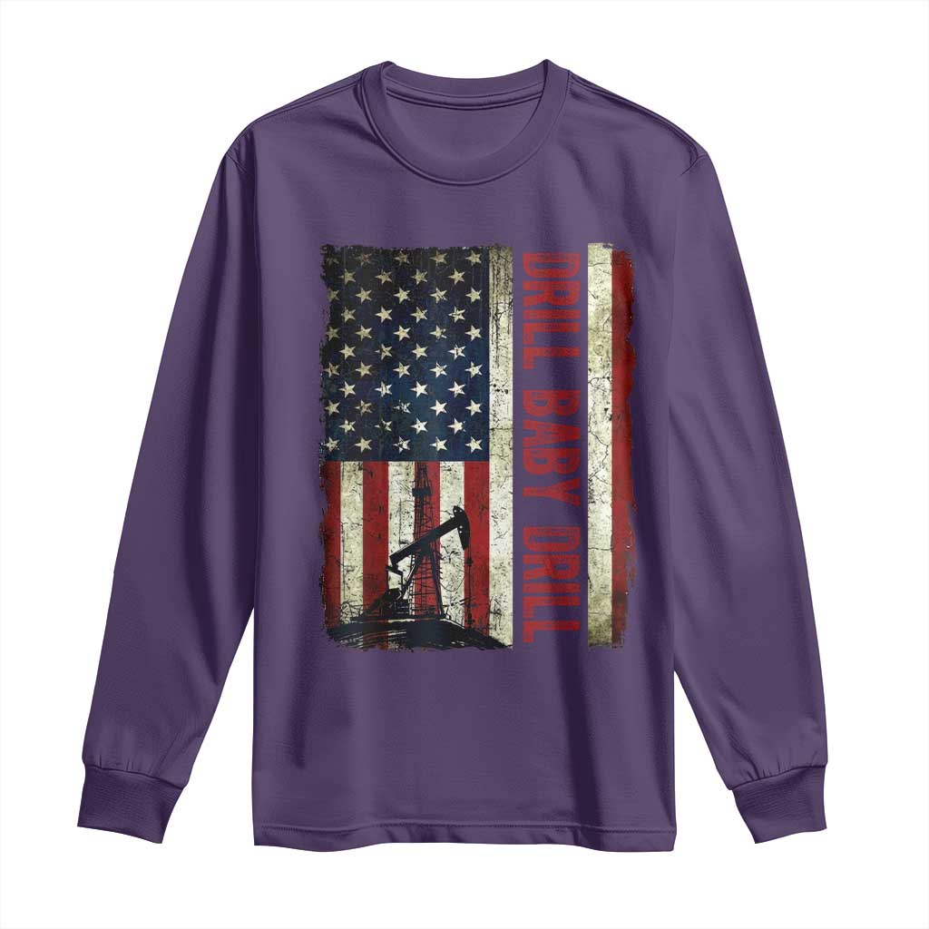 Drill Baby Drill American Flag Long Sleeve Shirt Oil Rig Oildfield Energy Industry Patriot TS02 Purple Print Your Wear