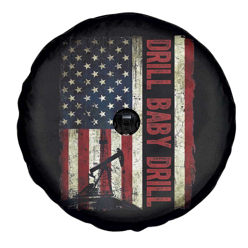 Drill Baby Drill American Flag Spare Tire Cover Oil Rig Oildfield Energy Industry Patriot TS02 Print Your Wear