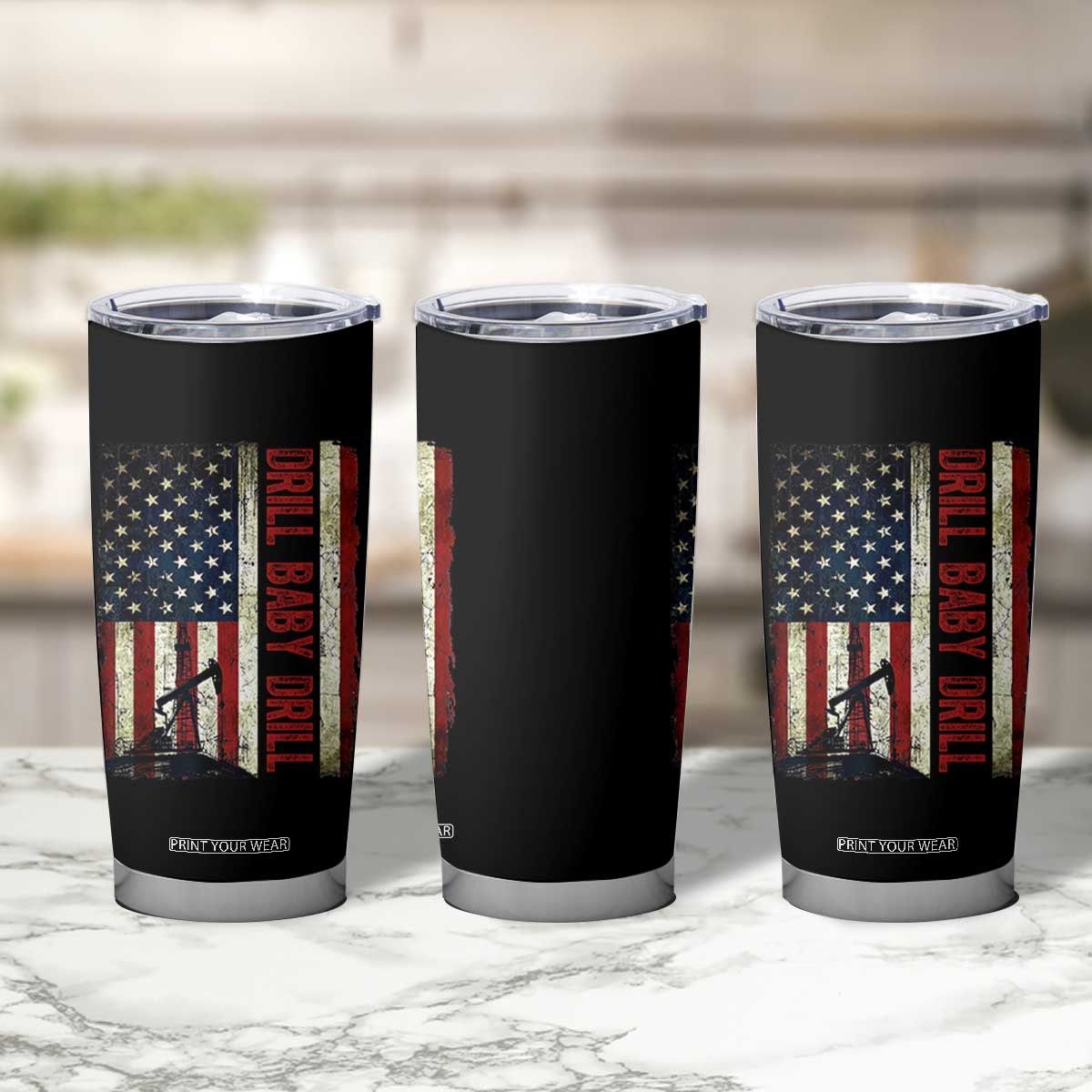 Drill Baby Drill American Flag Tumbler Cup Oil Rig Oildfield Energy Industry Patriot TS02 Print Your Wear