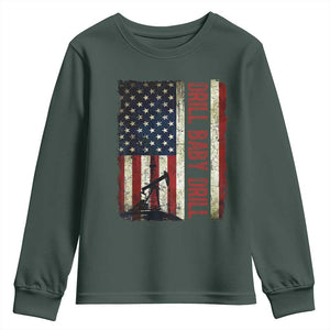 Drill Baby Drill American Flag Youth Sweatshirt Oil Rig Oildfield Energy Industry Patriot TS02 Dark Forest Green Print Your Wear