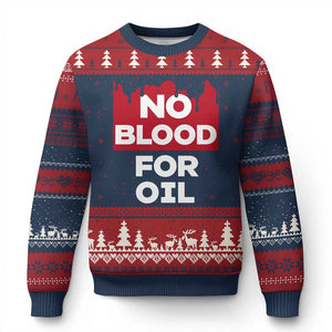 No Blood for Oil Ugly Christmas Sweater Anti-War Resource Exploitation TS02 Navy Red Print Your Wear