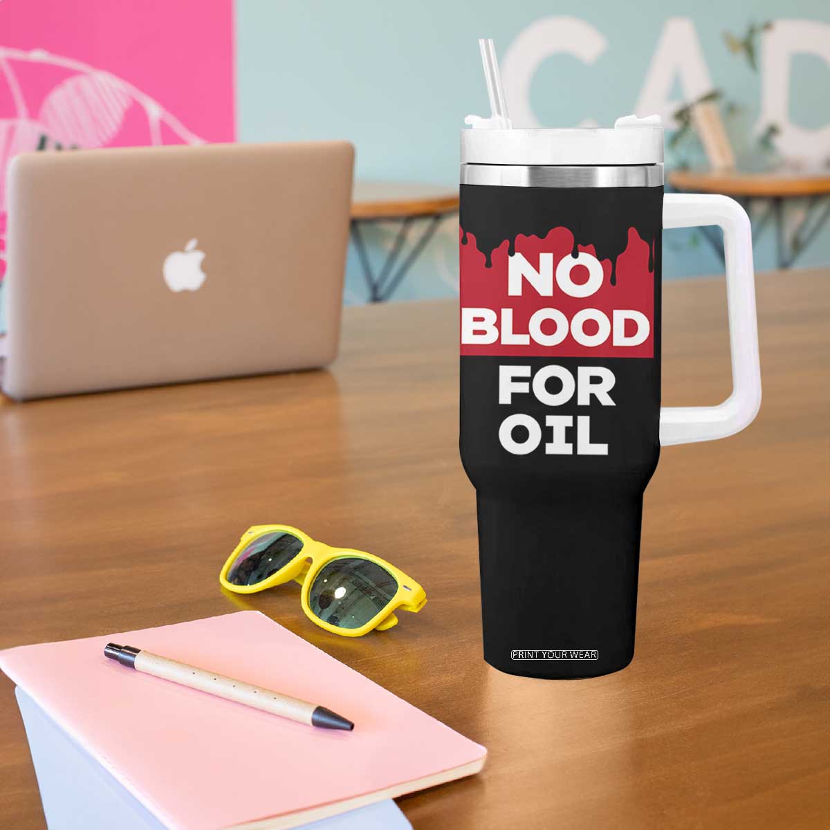 No Blood for Oil Tumbler With Handle Anti-War Resource Exploitation TS02 Print Your Wear