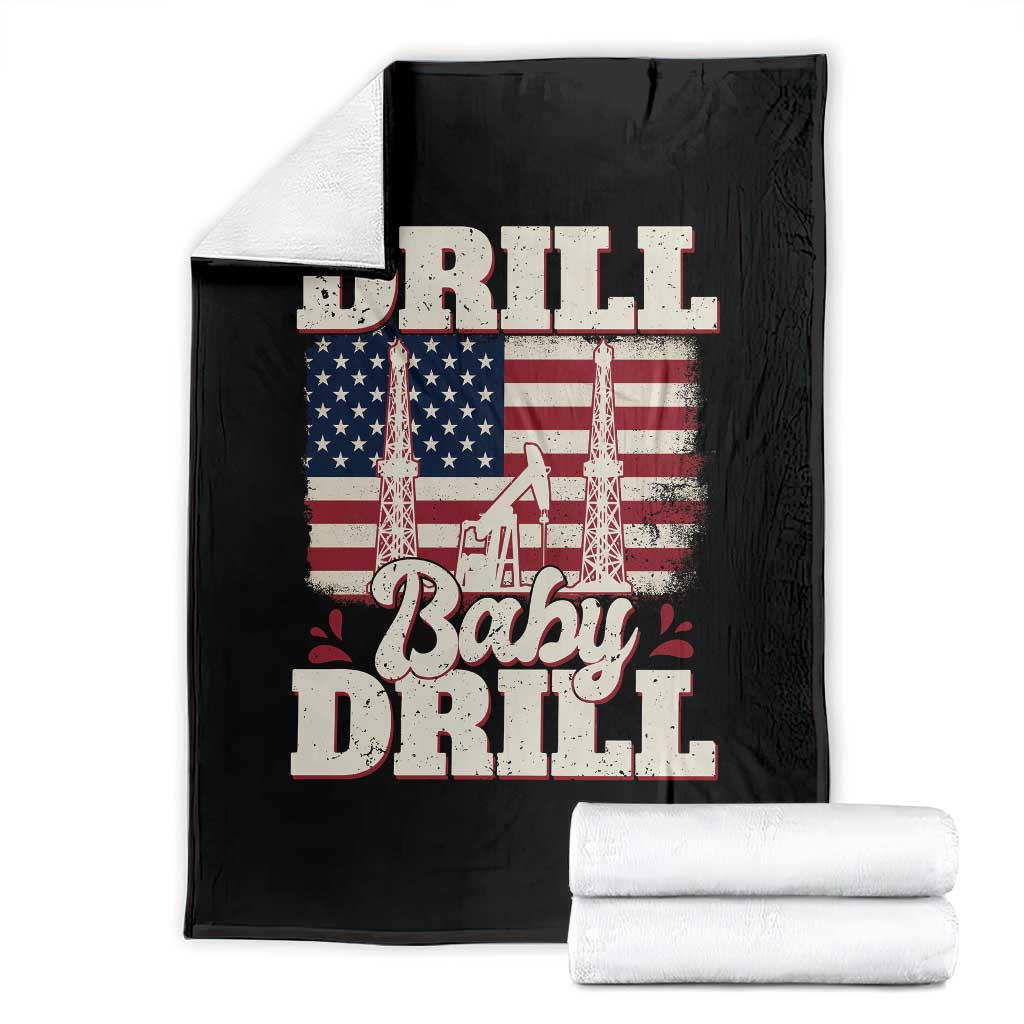 Drill Baby Drill American Flag Throw Blanket Retro Oilfield Oil Rig Patriot - Print Your Wear