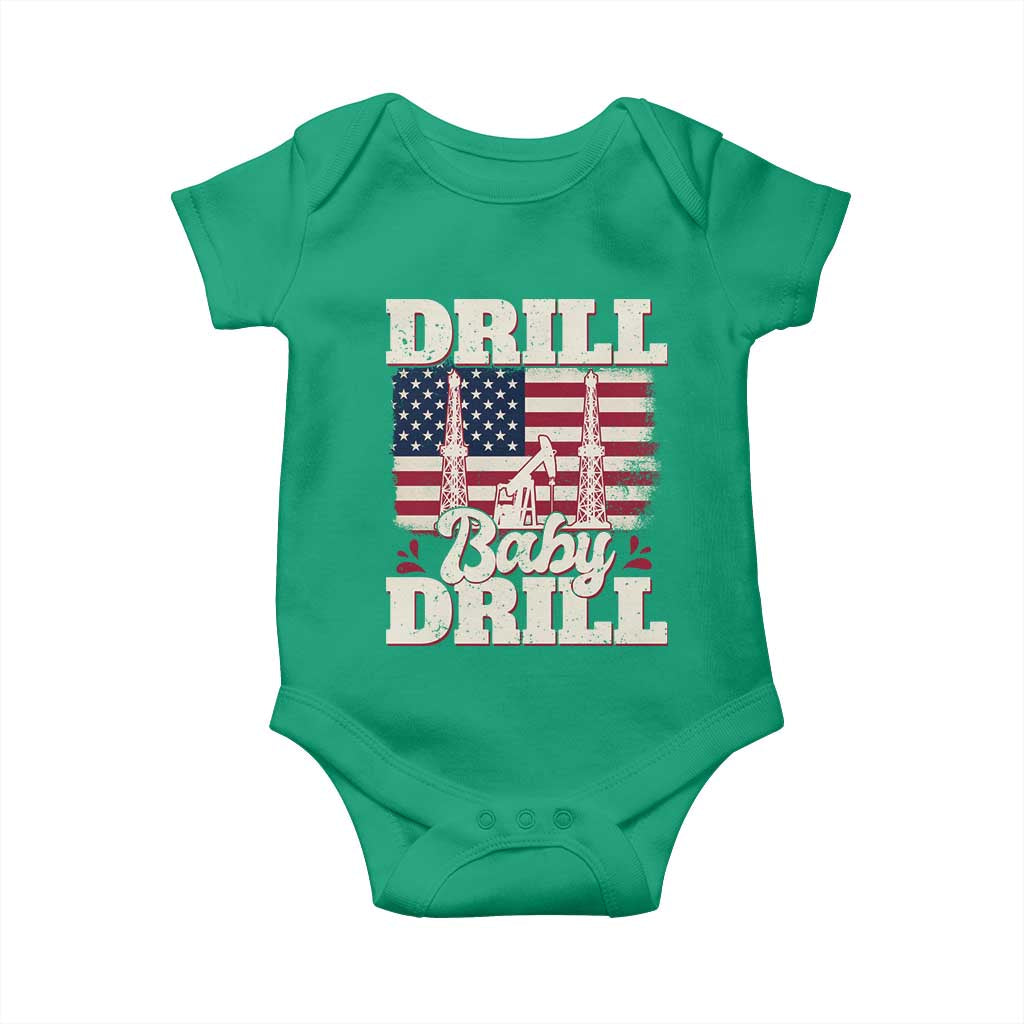 Drill Baby Drill American Flag Baby Onesie Retro Oilfield Oil Rig Patriot TS02 Irish Green Print Your Wear