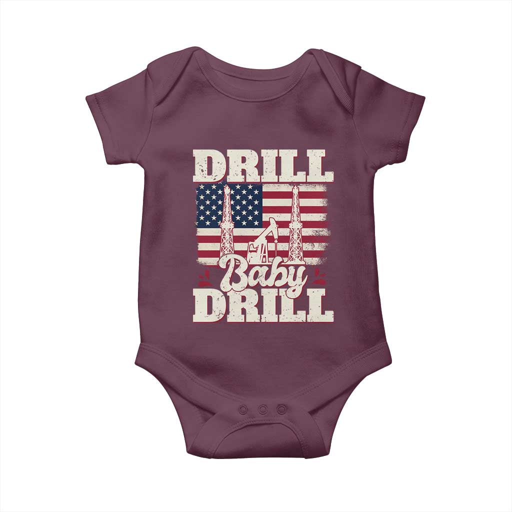 Drill Baby Drill American Flag Baby Onesie Retro Oilfield Oil Rig Patriot TS02 Maroon Print Your Wear