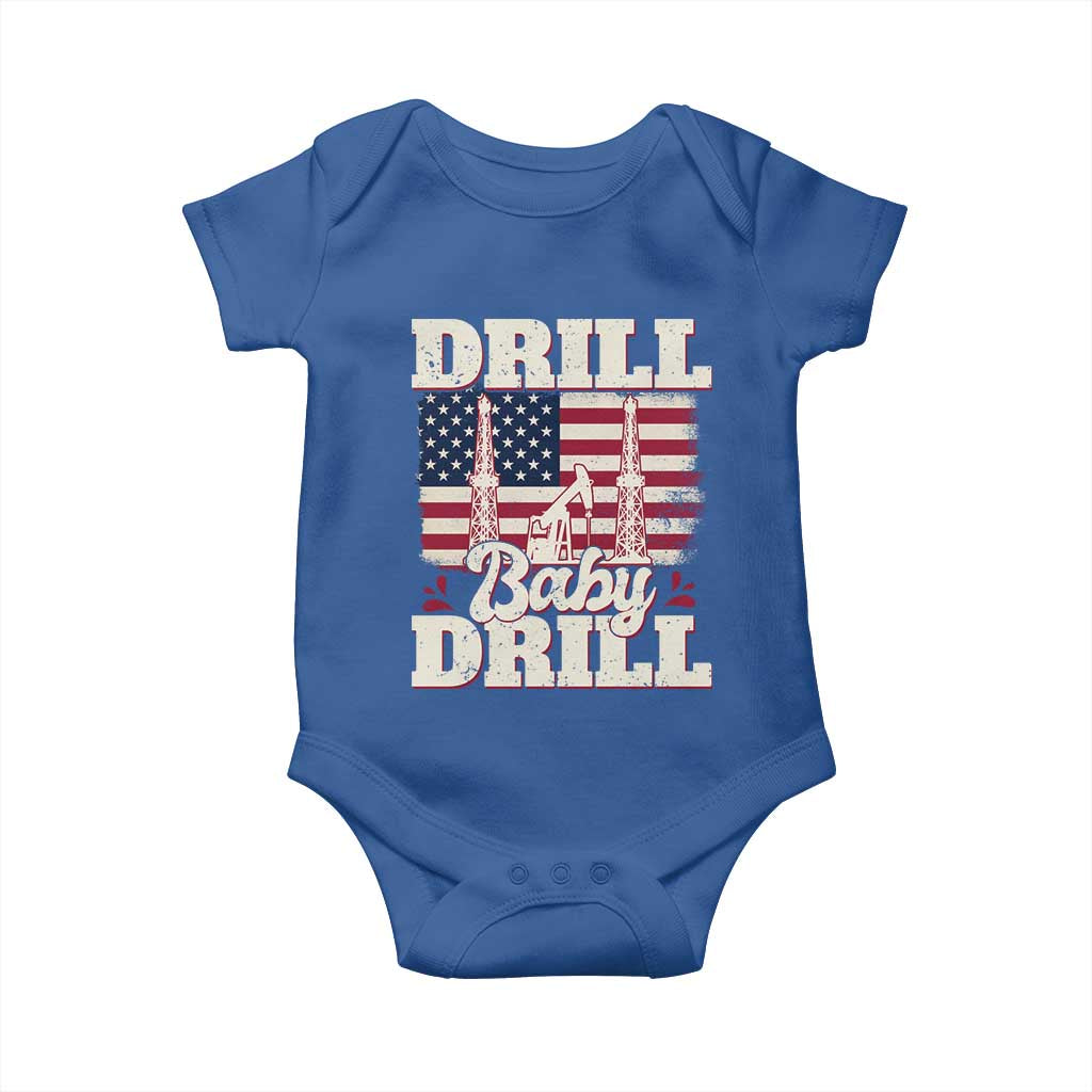 Drill Baby Drill American Flag Baby Onesie Retro Oilfield Oil Rig Patriot TS02 Royal Blue Print Your Wear