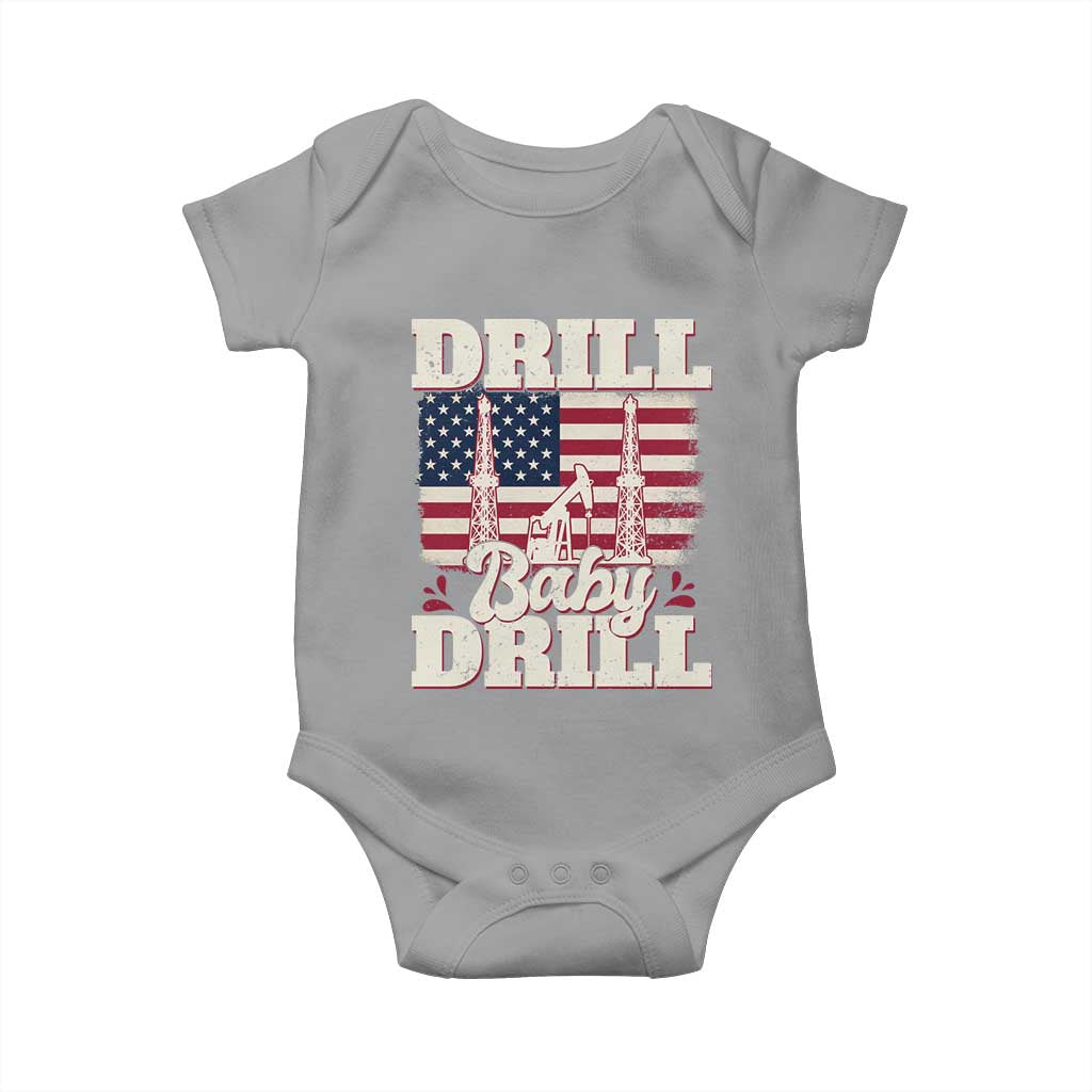 Drill Baby Drill American Flag Baby Onesie Retro Oilfield Oil Rig Patriot TS02 Sport Gray Print Your Wear