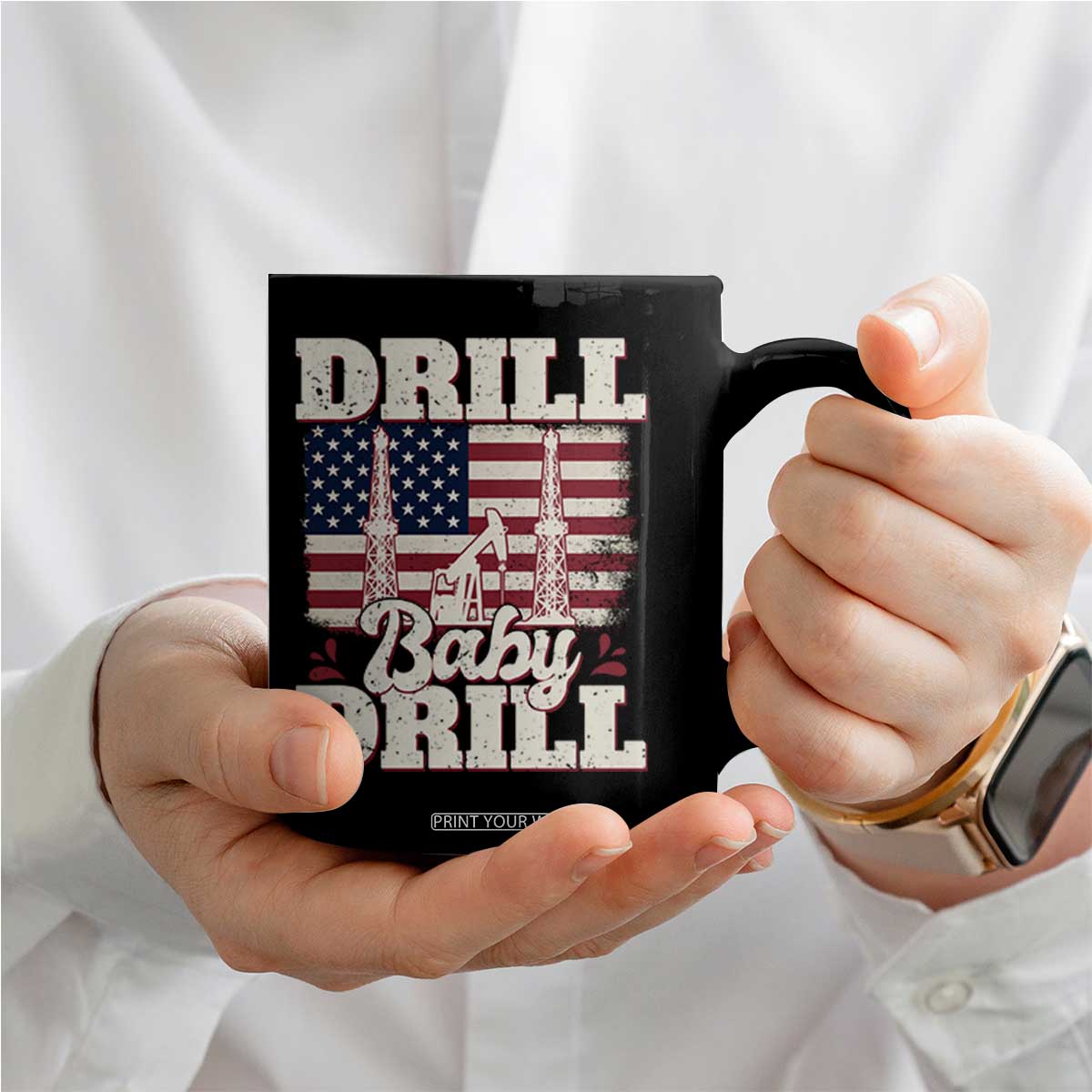 Drill Baby Drill American Flag Coffee Mug Retro Oilfield Oil Rig Patriot TS02 Print Your Wear