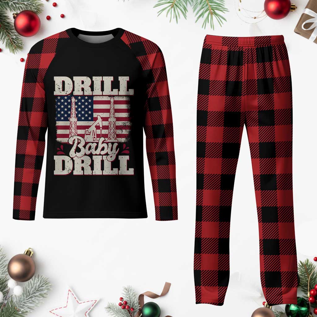 Drill Baby Drill American Flag Plaid Pajama Set Retro Oilfield Oil Rig Patriot TS02 Buffalo Plaid Print Your Wear