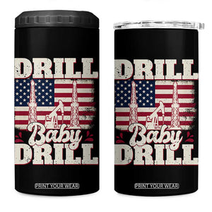 Drill Baby Drill American Flag 4 in 1 Can Cooler Tumbler Retro Oilfield Oil Rig Patriot TS02 One Size: 16 oz Black Print Your Wear