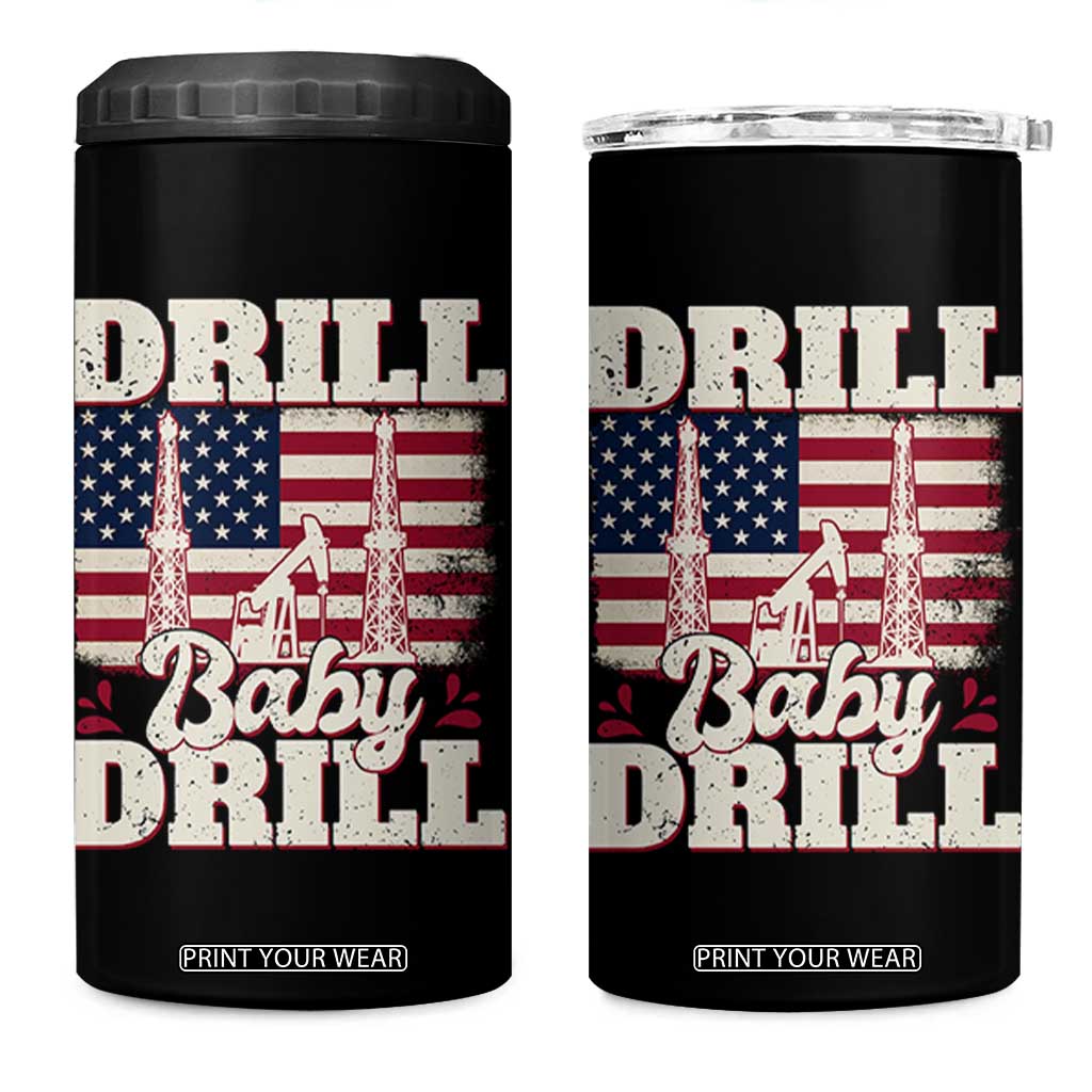 Drill Baby Drill American Flag 4 in 1 Can Cooler Tumbler Retro Oilfield Oil Rig Patriot TS02 One Size: 16 oz Black Print Your Wear