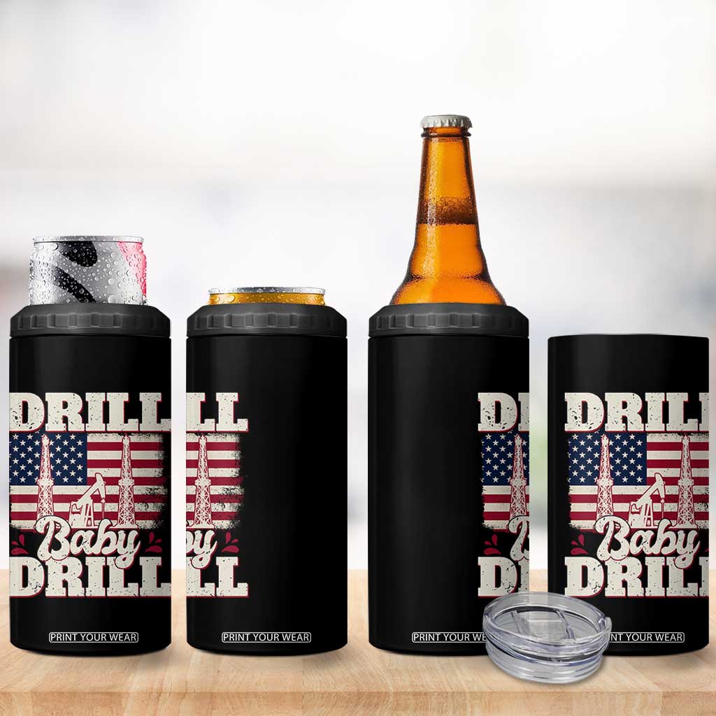 Drill Baby Drill American Flag 4 in 1 Can Cooler Tumbler Retro Oilfield Oil Rig Patriot TS02 Print Your Wear