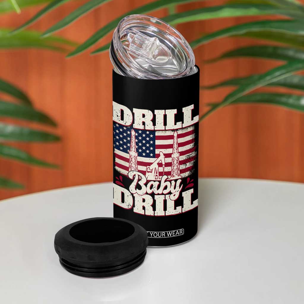 Drill Baby Drill American Flag 4 in 1 Can Cooler Tumbler Retro Oilfield Oil Rig Patriot TS02 Print Your Wear