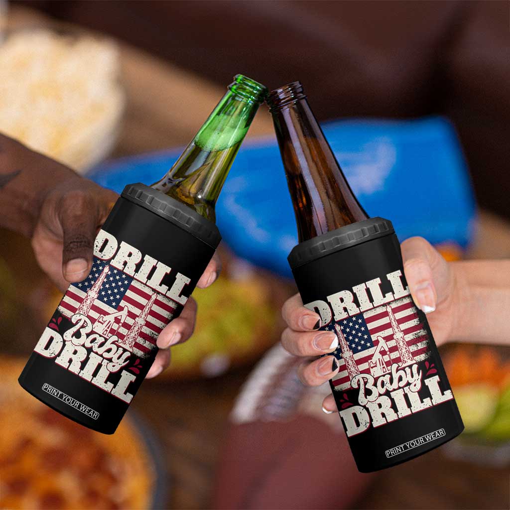 Drill Baby Drill American Flag 4 in 1 Can Cooler Tumbler Retro Oilfield Oil Rig Patriot TS02 Print Your Wear