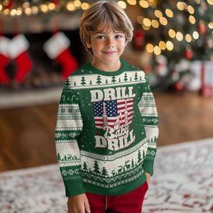 Drill Baby Drill American Flag Ugly Christmas Sweater Retro Oilfield Oil Rig Patriot TS02 Forest Green Beige Print Your Wear