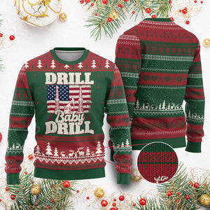 Drill Baby Drill American Flag Ugly Christmas Sweater Retro Oilfield Oil Rig Patriot TS02 Red Green Print Your Wear
