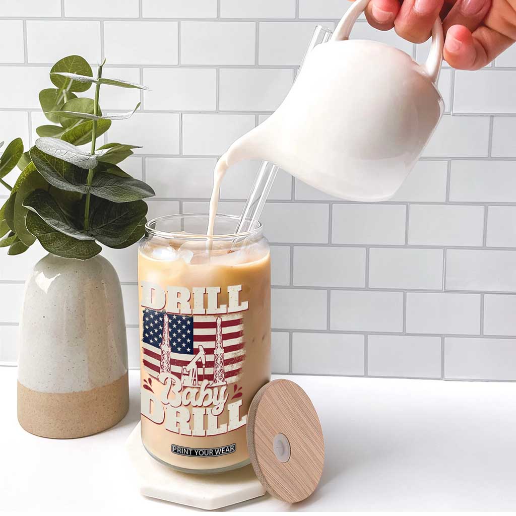 Drill Baby Drill American Flag Glass Can Retro Oilfield Oil Rig Patriot TS02 Print Your Wear