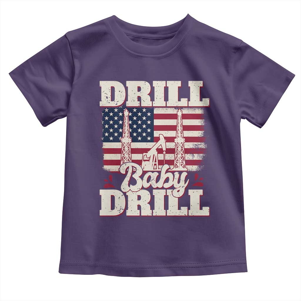 Drill Baby Drill American Flag Toddler T Shirt Retro Oilfield Oil Rig Patriot TS02 Purple Print Your Wear