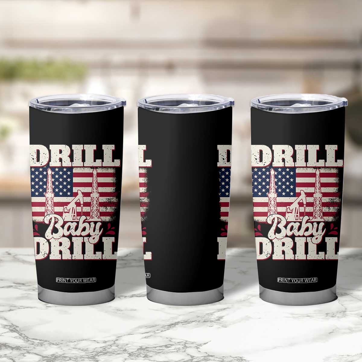 Drill Baby Drill American Flag Tumbler Cup Retro Oilfield Oil Rig Patriot TS02 Print Your Wear