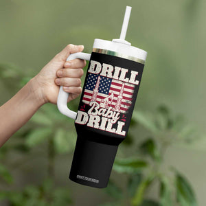Drill Baby Drill American Flag Tumbler With Handle Retro Oilfield Oil Rig Patriot TS02 Print Your Wear
