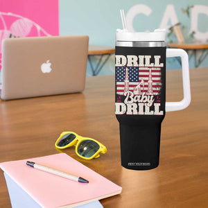 Drill Baby Drill American Flag Tumbler With Handle Retro Oilfield Oil Rig Patriot TS02 Print Your Wear