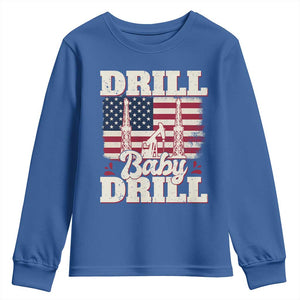 Drill Baby Drill American Flag Youth Sweatshirt Retro Oilfield Oil Rig Patriot TS02 Royal Blue Print Your Wear