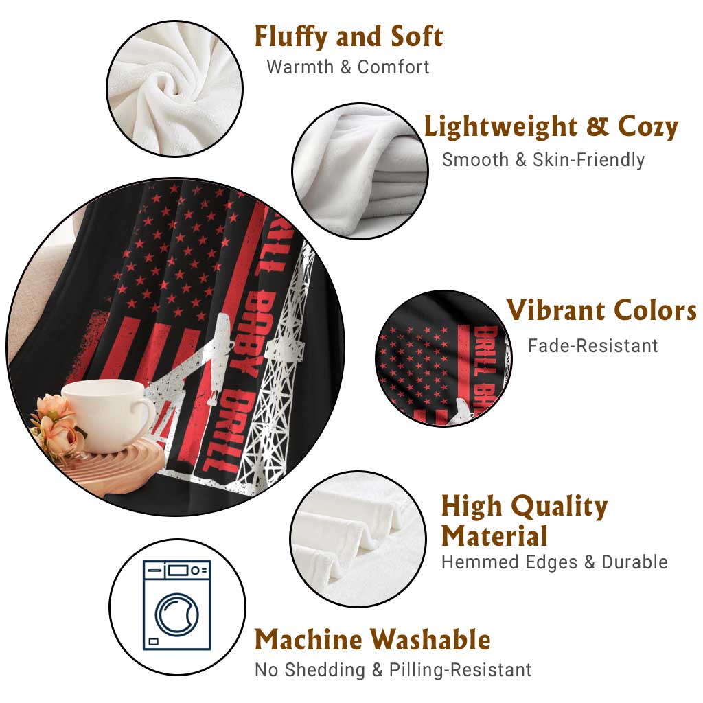Drill Baby Drill American Flag Throw Blanket Distressed Oil Rig Oildfield Energy Industry TS02 Print Your Wear
