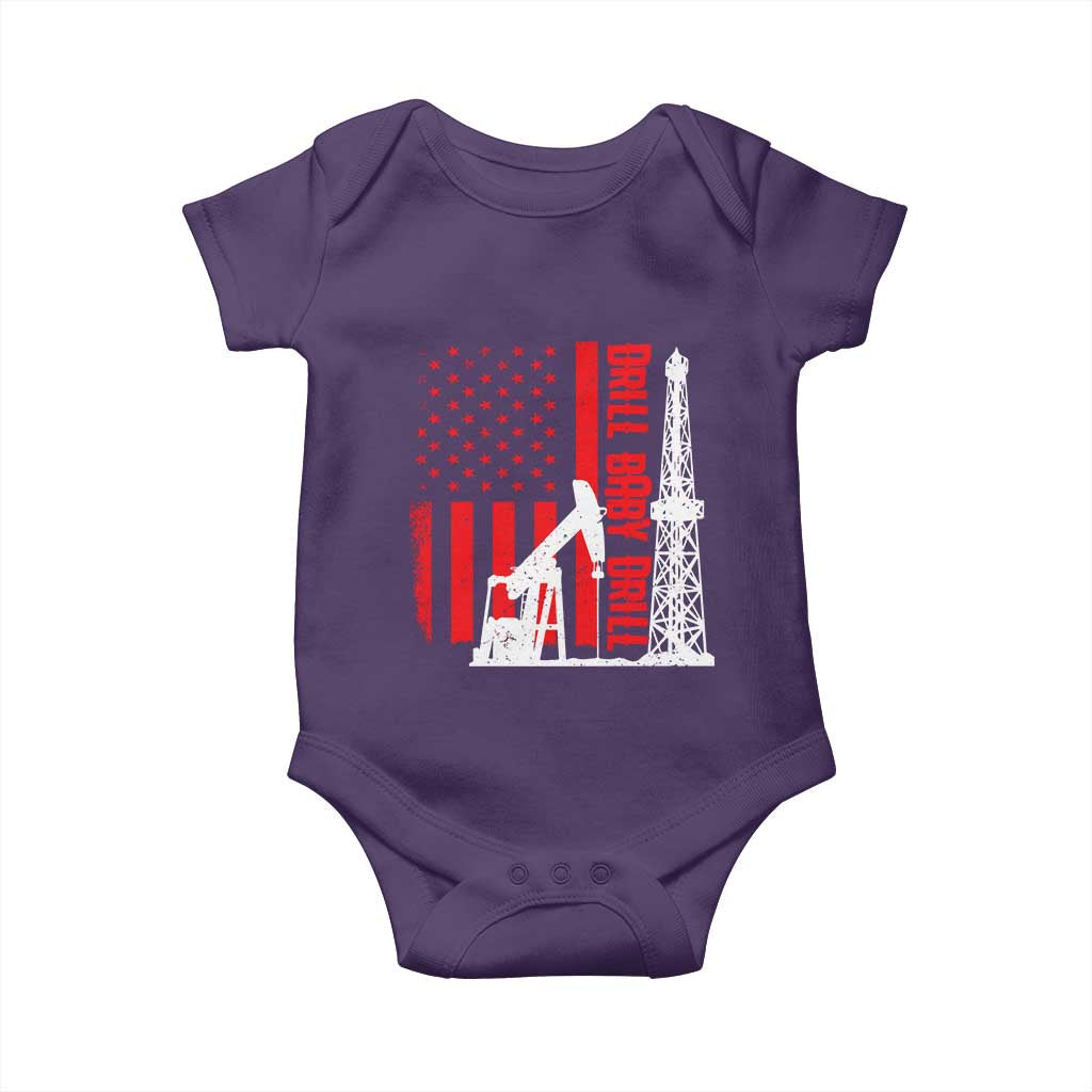 Drill Baby Drill American Flag Baby Onesie Distressed Oil Rig Oildfield Energy Industry TS02 Purple Print Your Wear