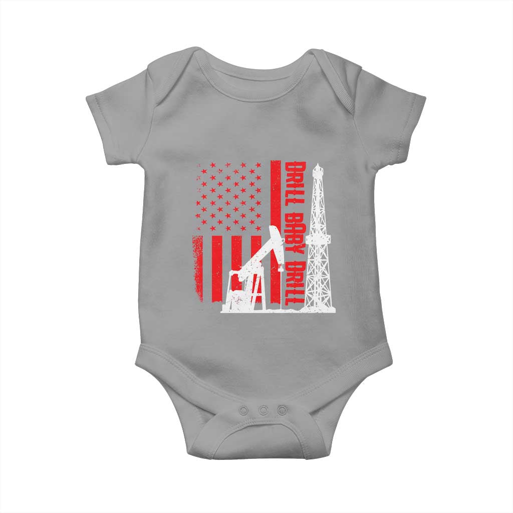 Drill Baby Drill American Flag Baby Onesie Distressed Oil Rig Oildfield Energy Industry TS02 Sport Gray Print Your Wear