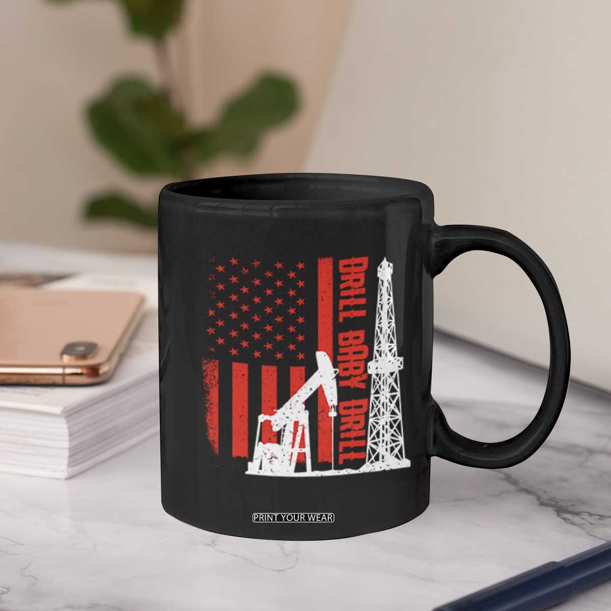 Drill Baby Drill American Flag Coffee Mug Distressed Oil Rig Oildfield Energy Industry TS02 Print Your Wear