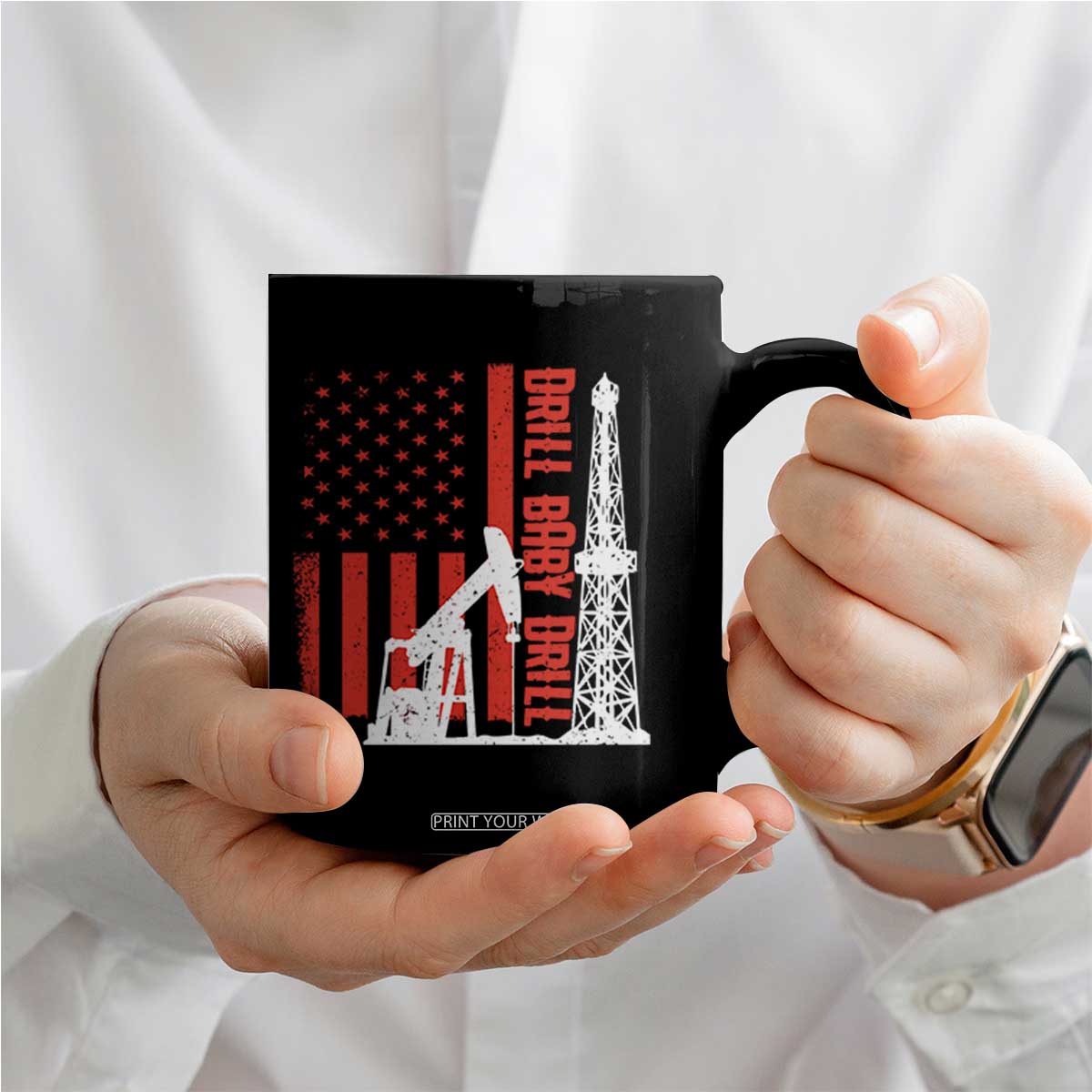 Drill Baby Drill American Flag Coffee Mug Distressed Oil Rig Oildfield Energy Industry TS02 Print Your Wear