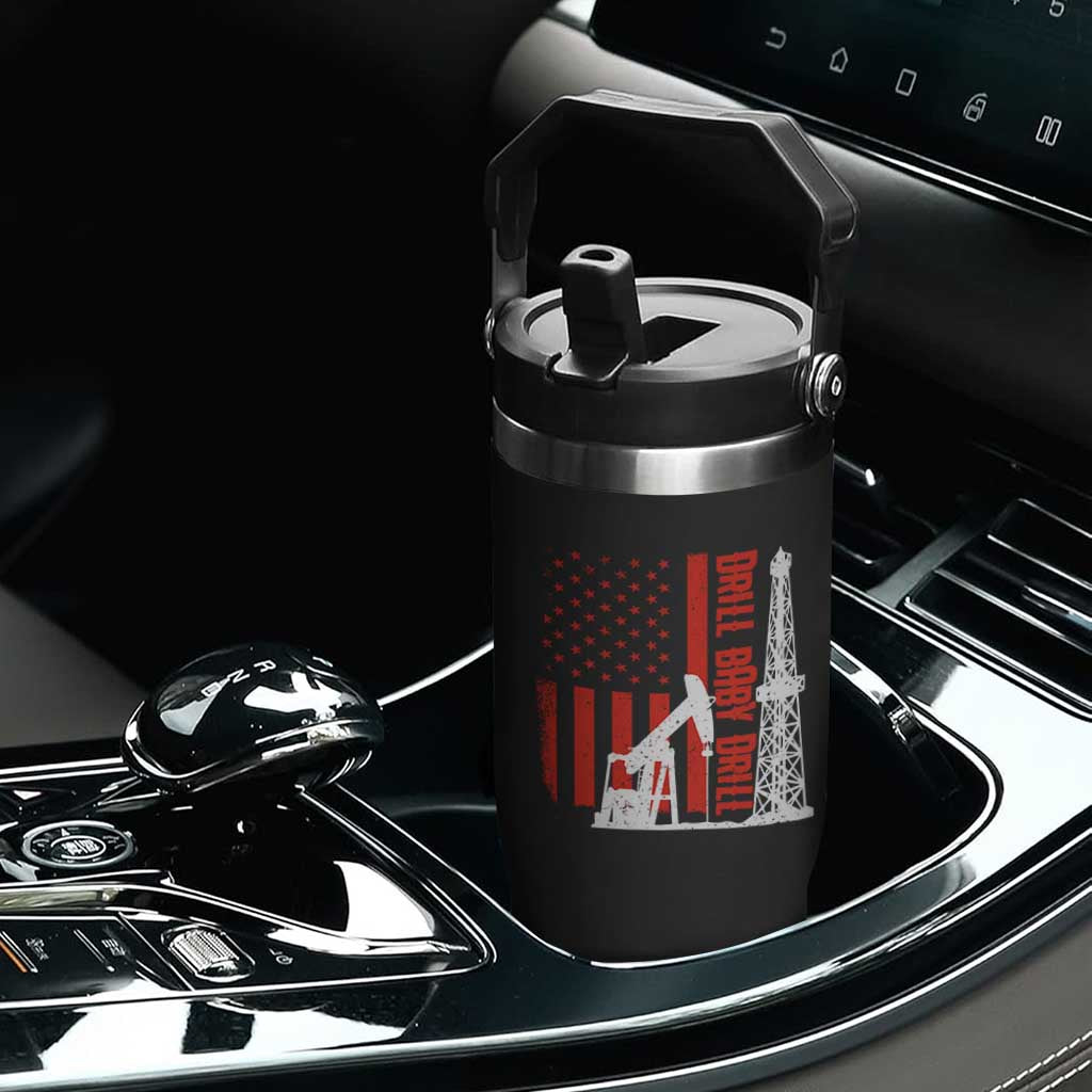 Drill Baby Drill American Flag Flip Straw Tumbler Distressed Oil Rig Oildfield Energy Industry TS02 Print Your Wear