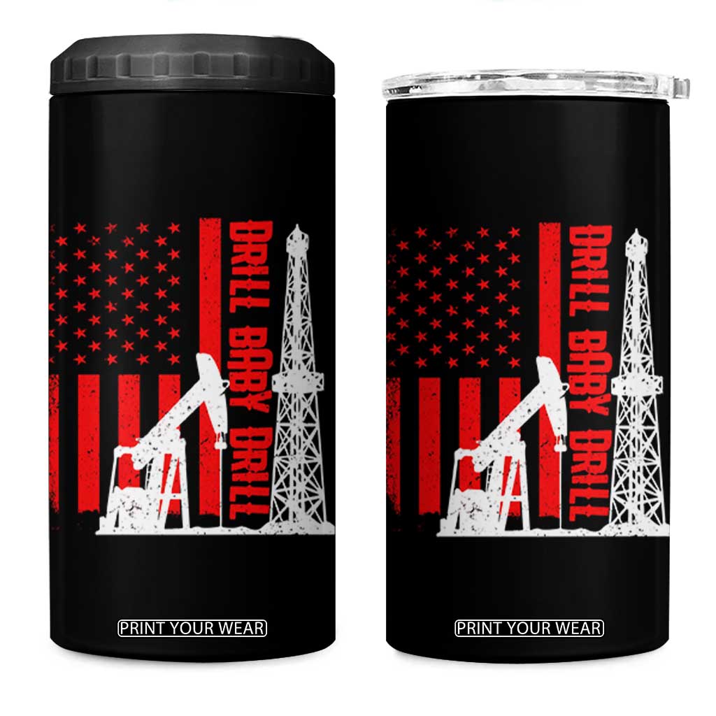Drill Baby Drill American Flag 4 in 1 Can Cooler Tumbler Distressed Oil Rig Oildfield Energy Industry TS02 One Size: 16 oz Black Print Your Wear