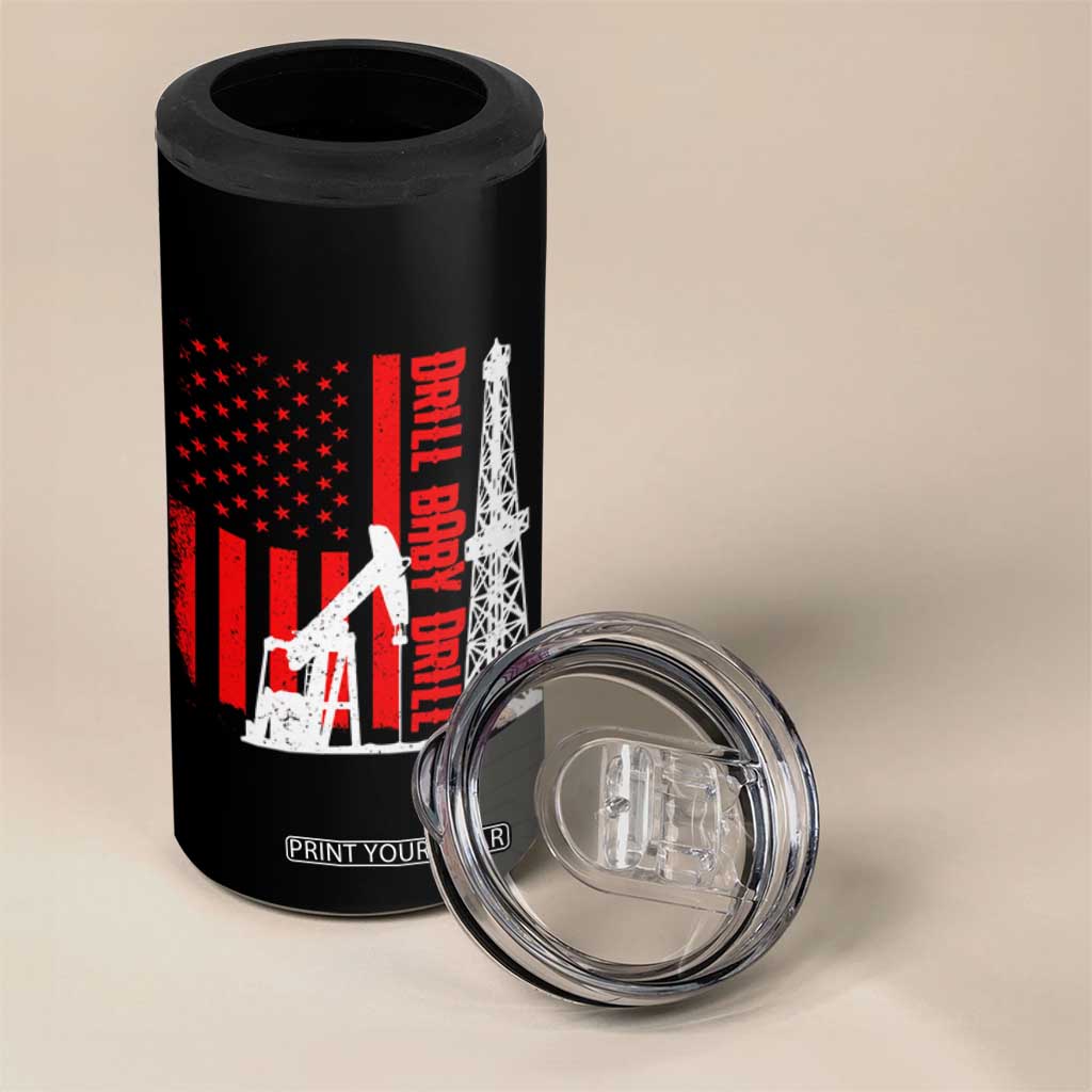 Drill Baby Drill American Flag 4 in 1 Can Cooler Tumbler Distressed Oil Rig Oildfield Energy Industry TS02 Print Your Wear