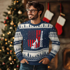 Drill Baby Drill American Flag Ugly Christmas Sweater Distressed Oil Rig Oildfield Energy Industry TS02 Navy Beige Print Your Wear