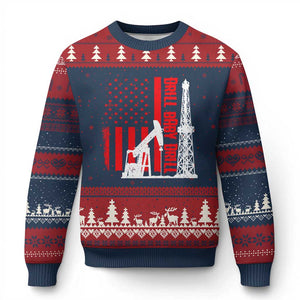 Drill Baby Drill American Flag Ugly Christmas Sweater Distressed Oil Rig Oildfield Energy Industry TS02 Navy Red Print Your Wear