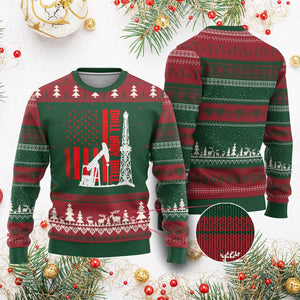 Drill Baby Drill American Flag Ugly Christmas Sweater Distressed Oil Rig Oildfield Energy Industry TS02 Red Green Print Your Wear