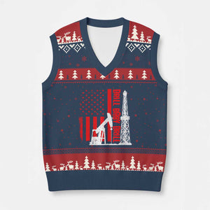 Drill Baby Drill American Flag V-Neck Knit Sweater Vest Distressed Oil Rig Oildfield Energy Industry TS02 Navy Red Print Your Wear