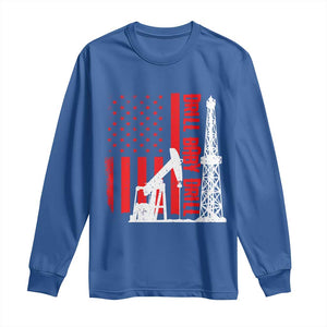 Drill Baby Drill American Flag Long Sleeve Shirt Distressed Oil Rig Oildfield Energy Industry TS02 Royal Blue Print Your Wear