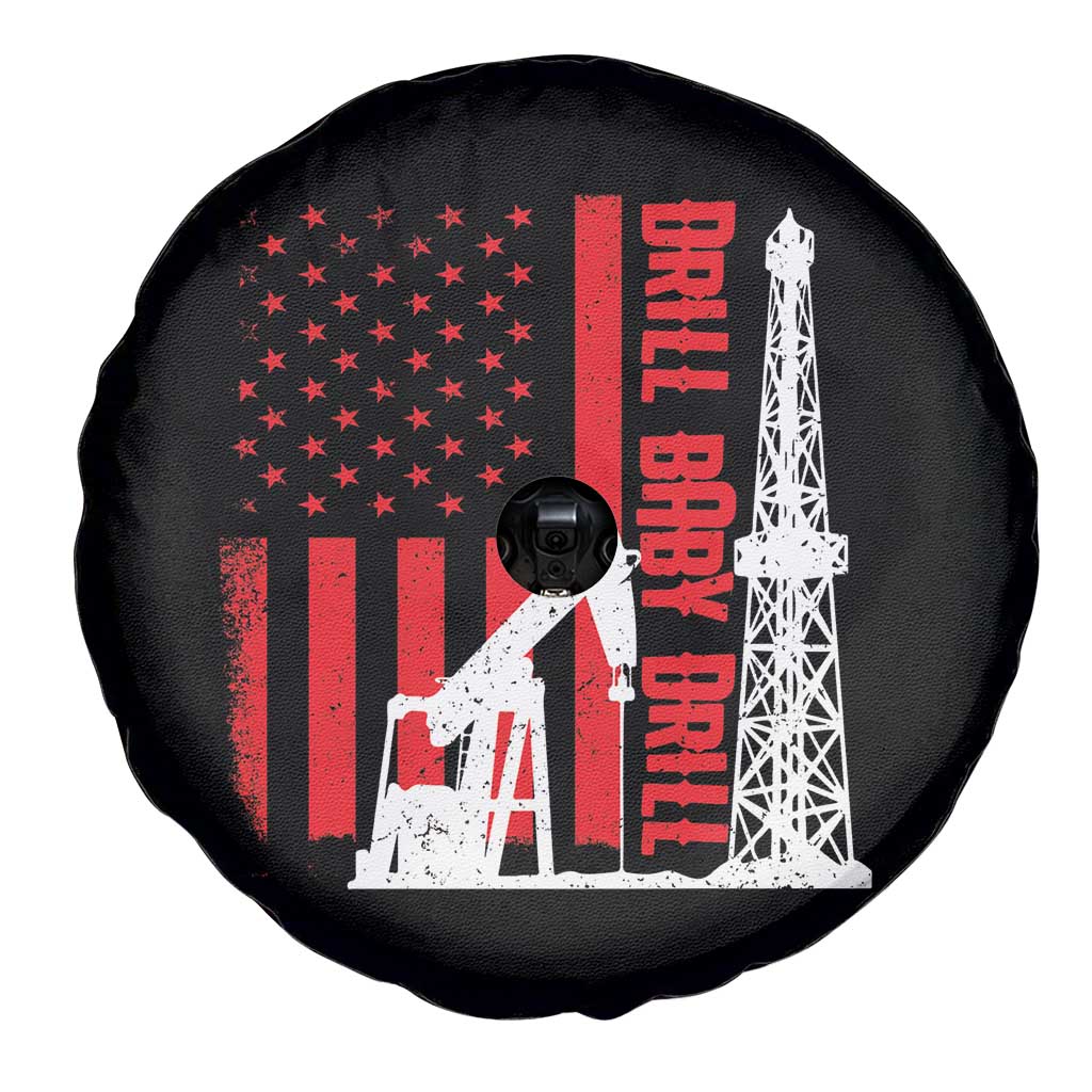 Drill Baby Drill American Flag Spare Tire Cover Distressed Oil Rig Oildfield Energy Industry TS02 Print Your Wear