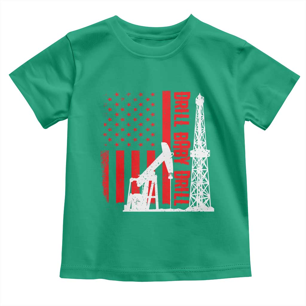 Drill Baby Drill American Flag Toddler T Shirt Distressed Oil Rig Oildfield Energy Industry TS02 Irish Green Print Your Wear