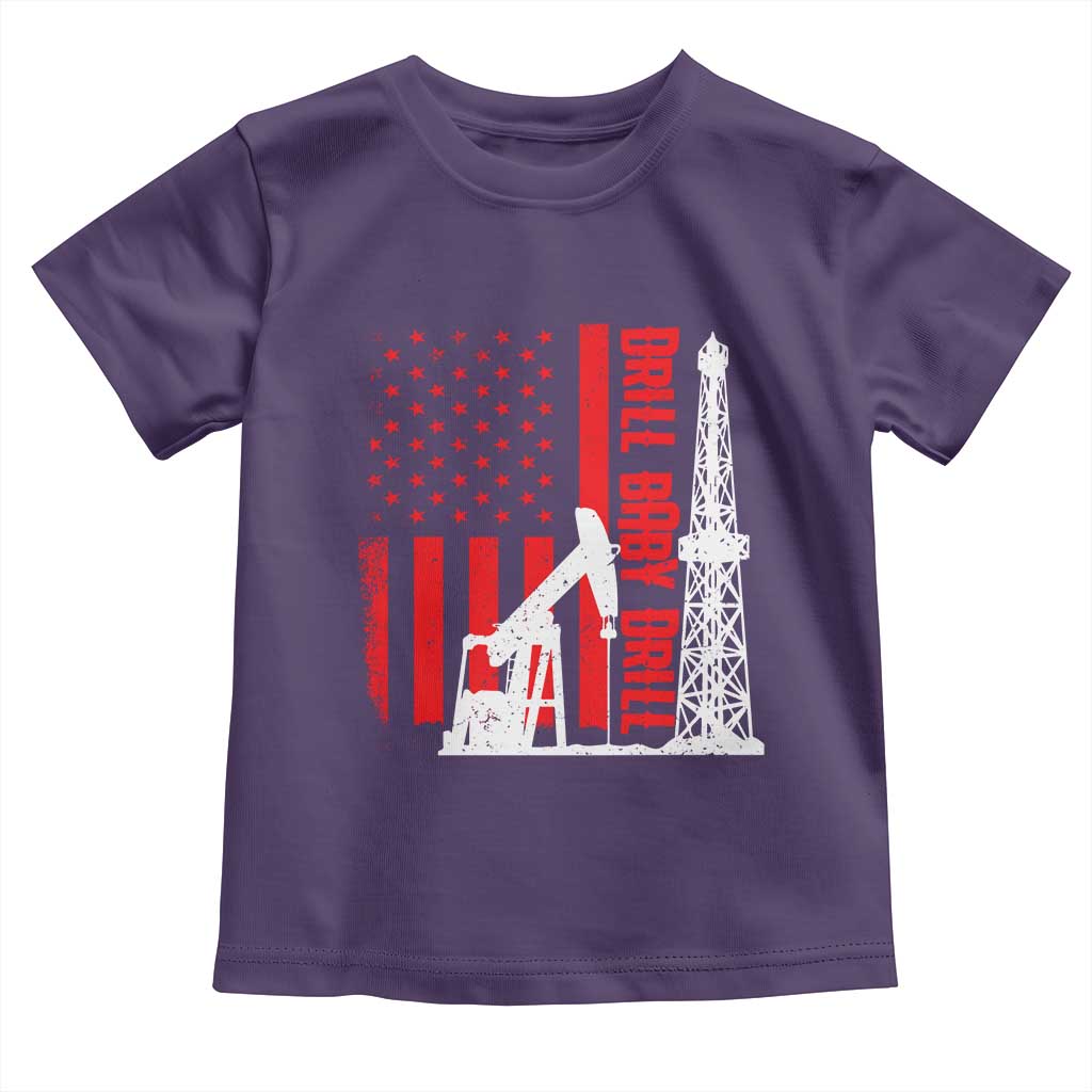 Drill Baby Drill American Flag Toddler T Shirt Distressed Oil Rig Oildfield Energy Industry TS02 Purple Print Your Wear