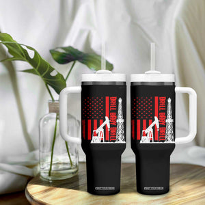 Drill Baby Drill American Flag Tumbler With Handle Distressed Oil Rig Oildfield Energy Industry TS02 Print Your Wear