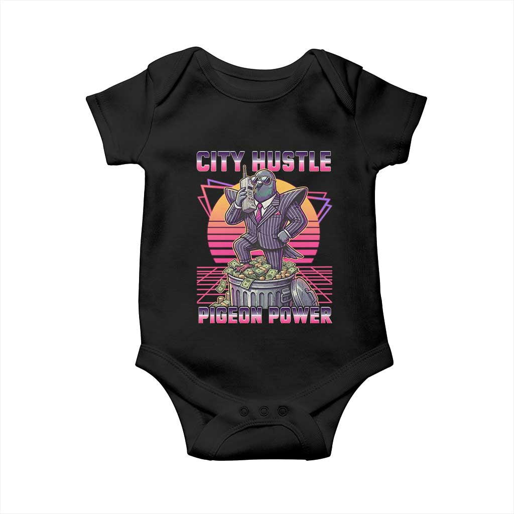 Retro City Hustle Pigeon Power Baby Onesie Funny 80s Style Money Bird Gangsta TS02 Black Print Your Wear