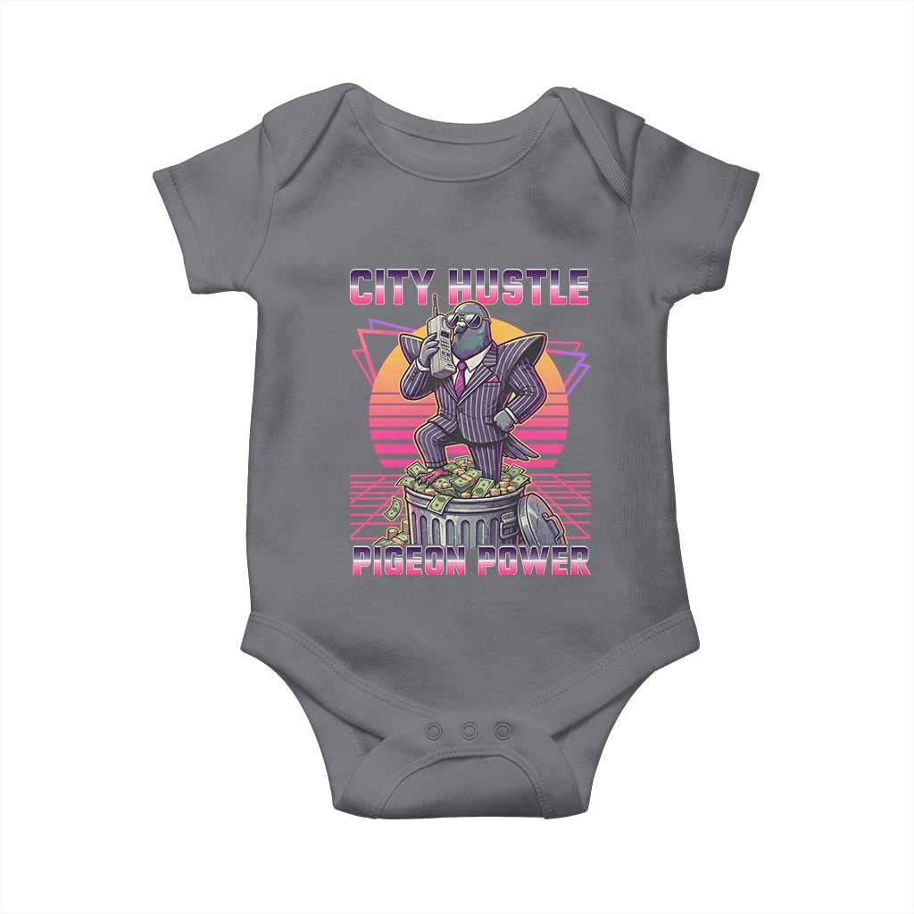 Retro City Hustle Pigeon Power Baby Onesie Funny 80s Style Money Bird Gangsta TS02 Charcoal Print Your Wear