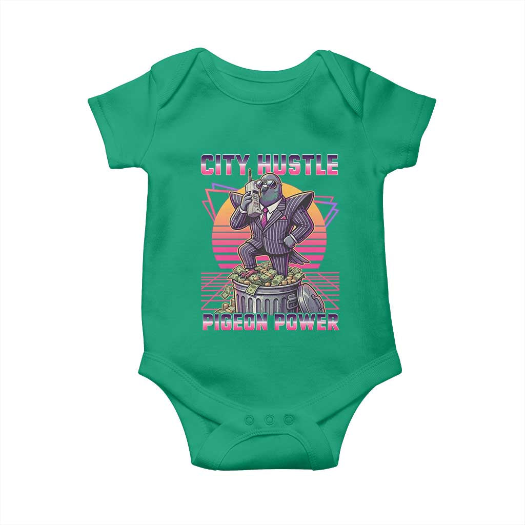 Retro City Hustle Pigeon Power Baby Onesie Funny 80s Style Money Bird Gangsta TS02 Irish Green Print Your Wear