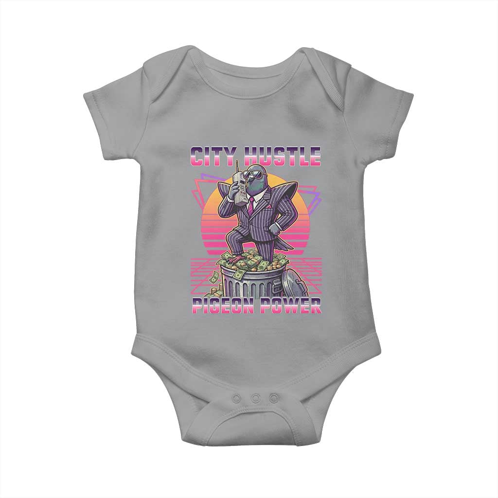 Retro City Hustle Pigeon Power Baby Onesie Funny 80s Style Money Bird Gangsta TS02 Sport Gray Print Your Wear