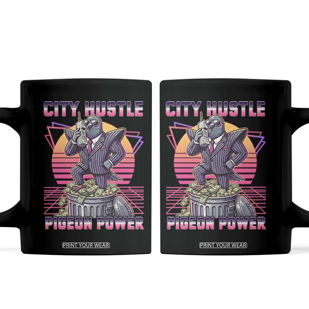 Retro City Hustle Pigeon Power Coffee Mug Funny 80s Style Money Bird Gangsta TS02 Black Print Your Wear