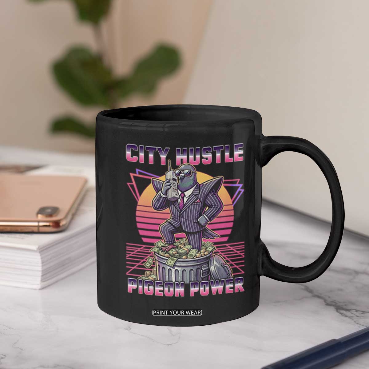 Retro City Hustle Pigeon Power Coffee Mug Funny 80s Style Money Bird Gangsta TS02 Print Your Wear